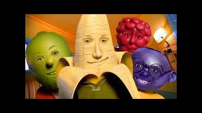 Kids with fruit as heads from Gushers commercial
