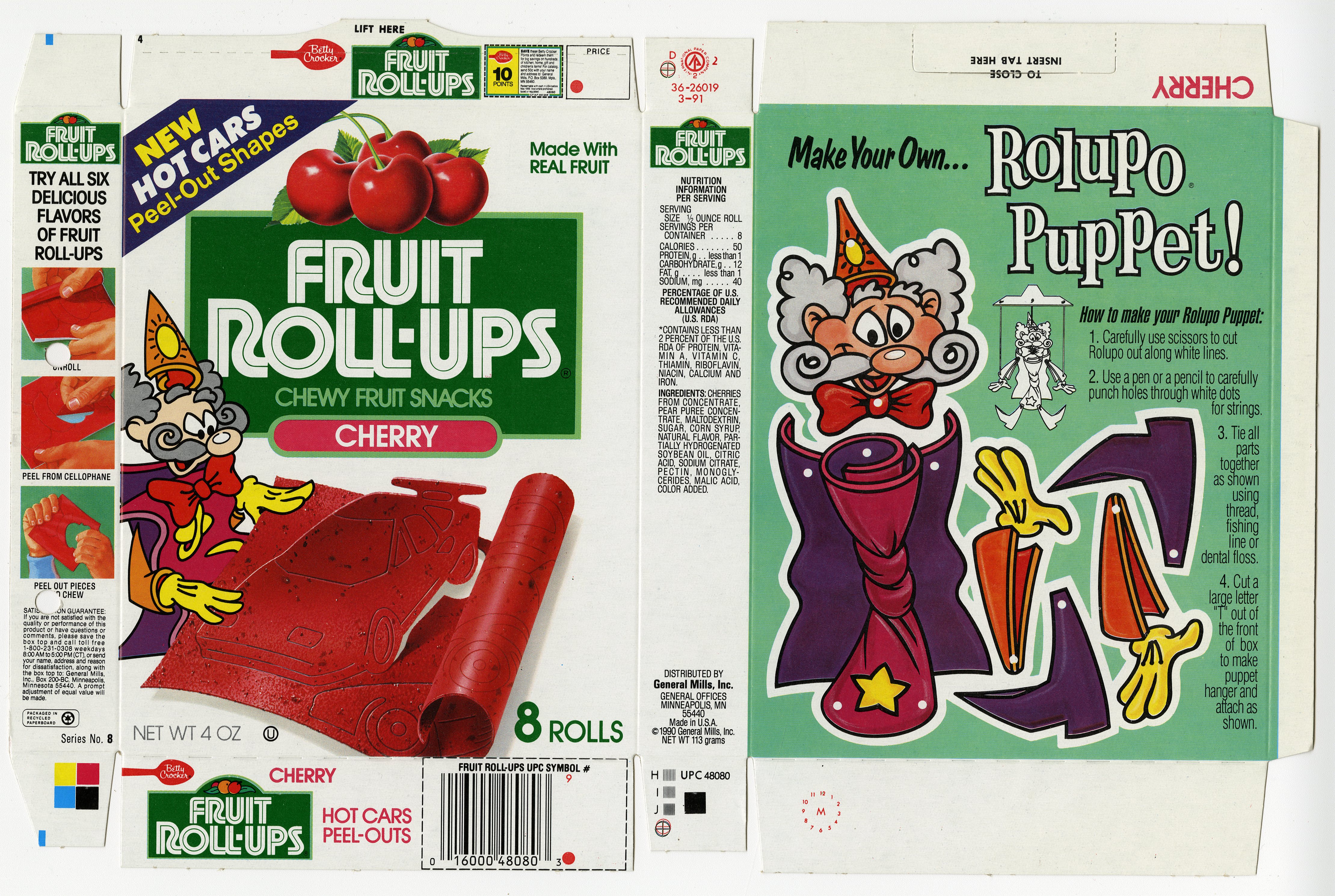 Fruit Roll-Ups packaging with Rolupo mascot