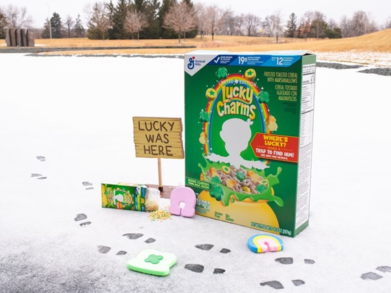 Lucky first left behind magical clues after ice fishing in Minneapolis after leaving his cereal box.